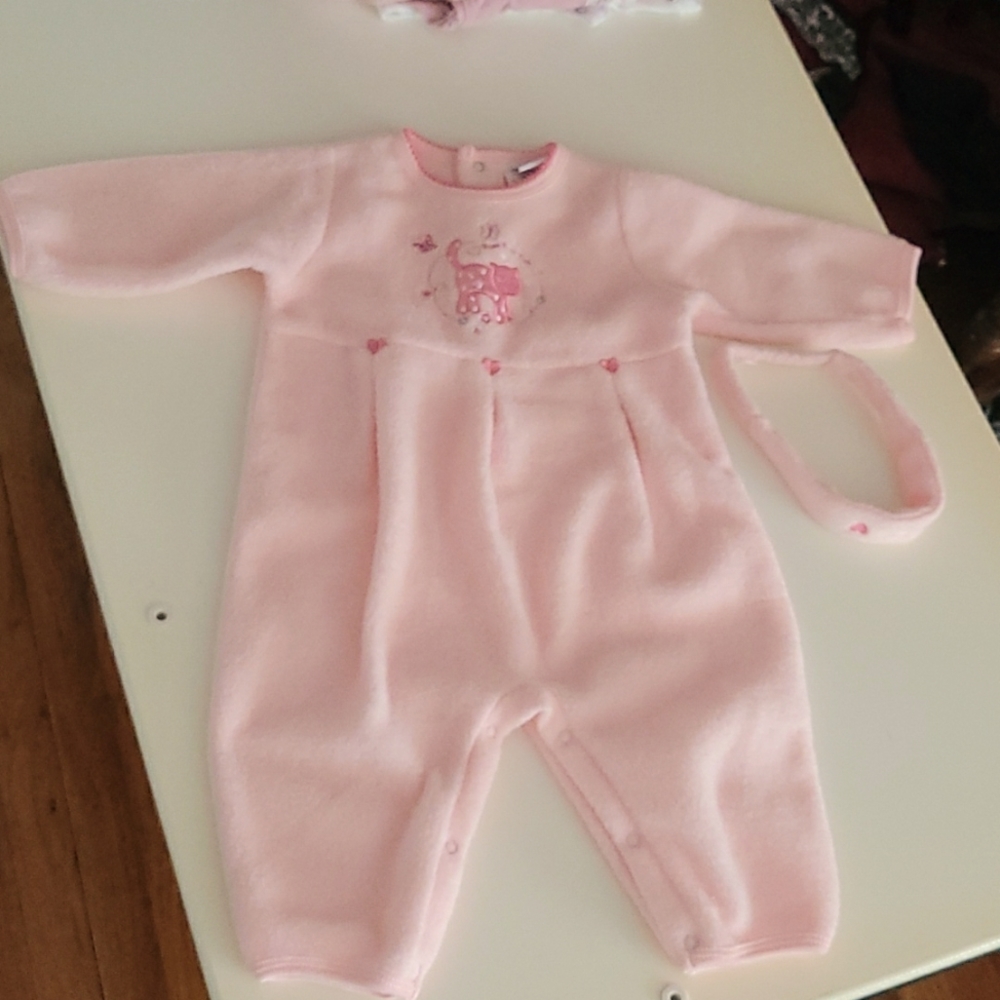 Baby okie dokie fleece one piece with matching headband